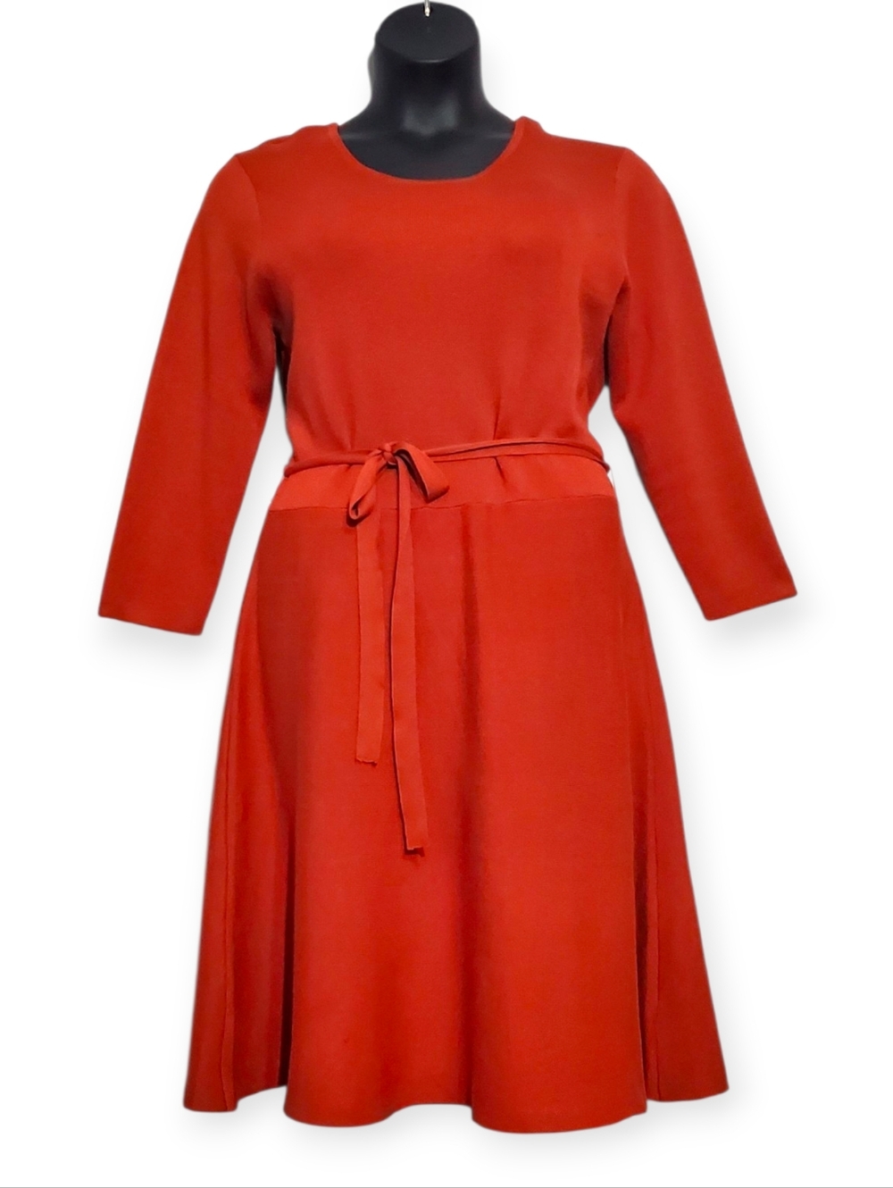 Nina Leonard Rust Red Long-Sleeve Tie-Waist Dress